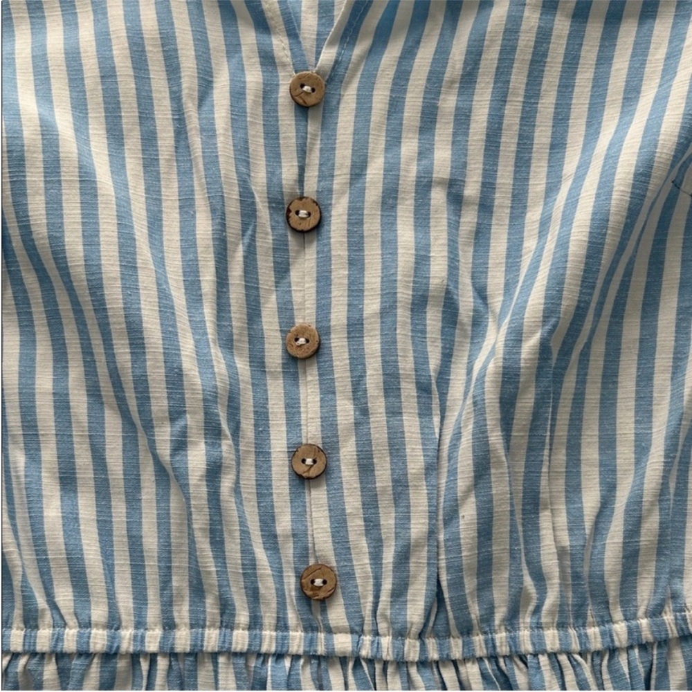 Summer Blue and White Striped Tiered Midi Dress with Button Front - Picture 5 of 5